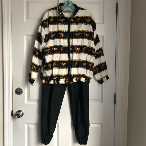 Vintage track suit size Medium SOLARE SPORTA Lion vs Tiger white black and gold - Picture 6 of 16